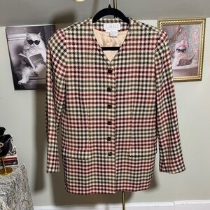 EUC Vintage Carlisle Women's Checked Blazer - Red, Black, Green, Cream Wool Lux